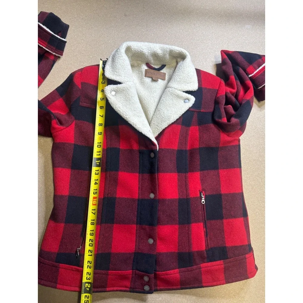Pendleton‎ Womens Red Black Buffalo Plaid Merino Wool Sherpa Lined Jacket Large